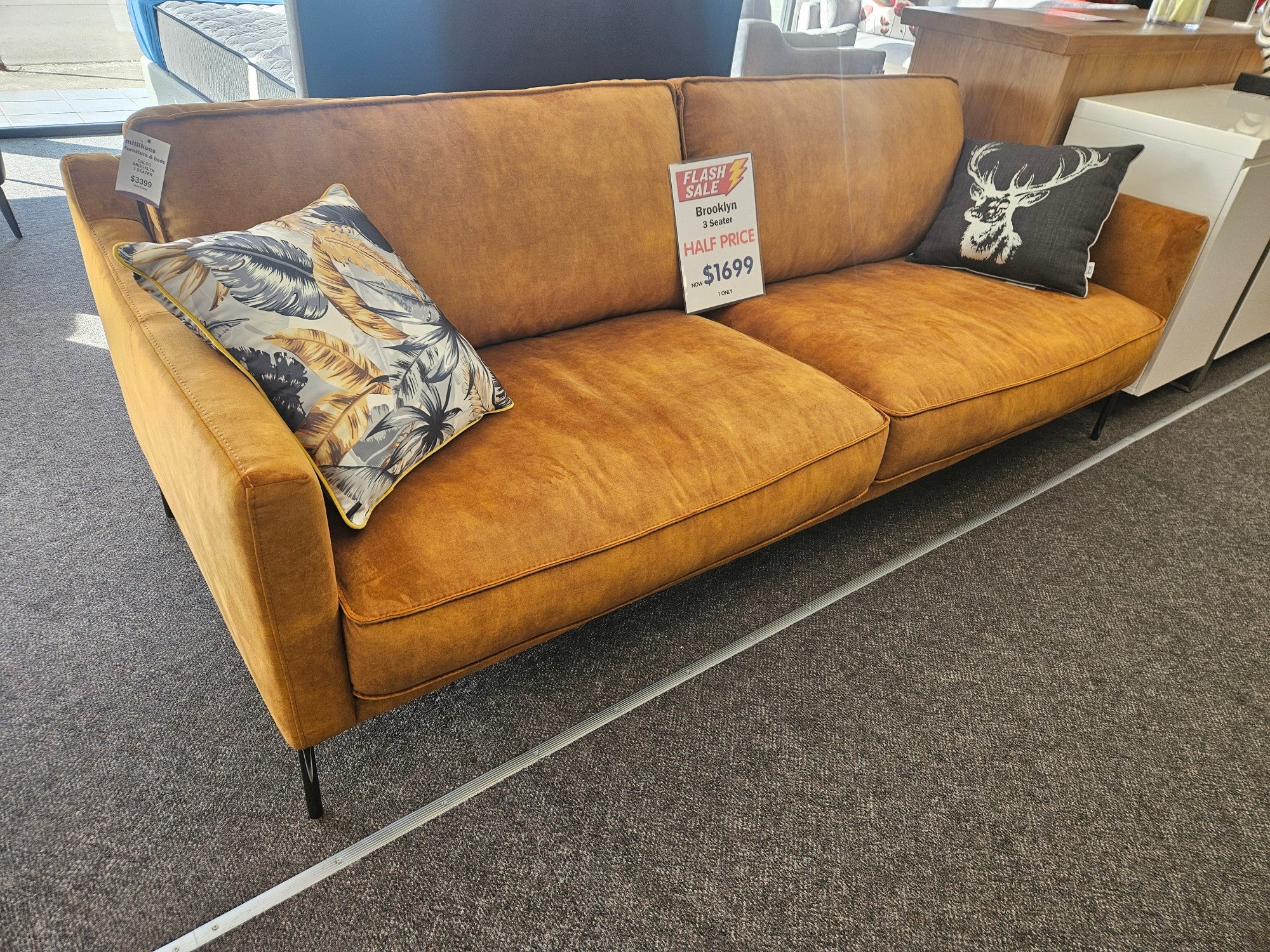 Brooklyn 3 Seater Settee - Gold Velvet